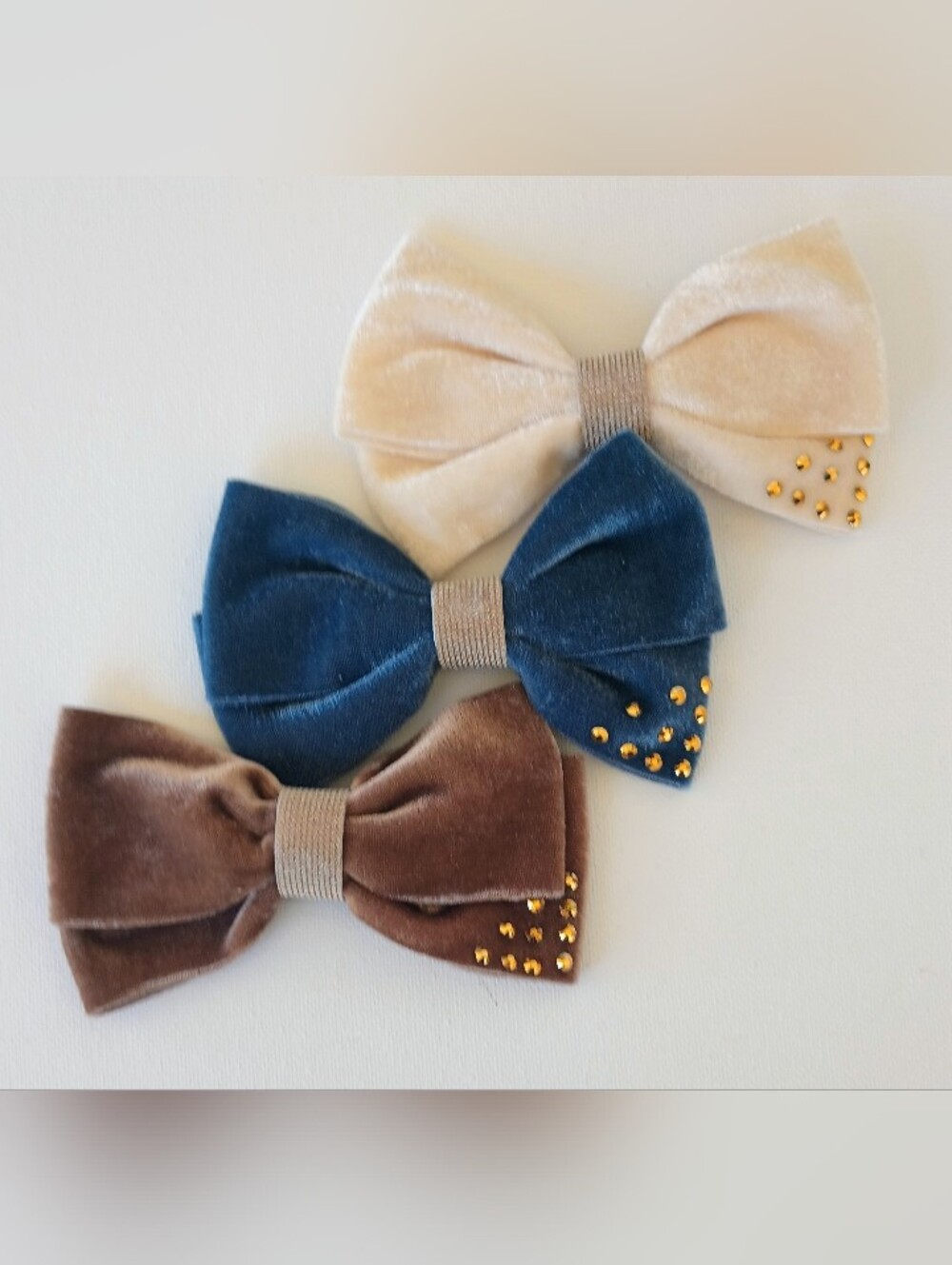 Velvet Bow Set -  Hair Bows With Rhinestone Details/ Set Of 3🎀✨